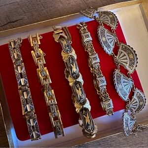 VINTAGE VICTORIAN SPAIN DAMASCENE BRACELETS LOT OF FIVE “VINTAGE BRACELETS LOT”